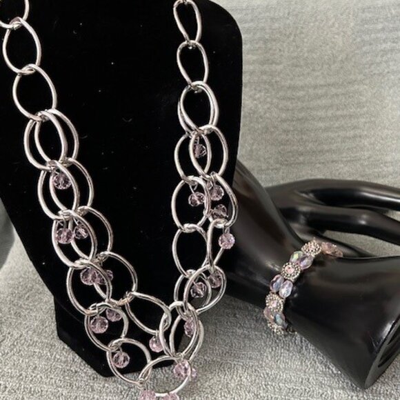 Pink & Silver Necklace and Bracelet - Picture 2 of 6